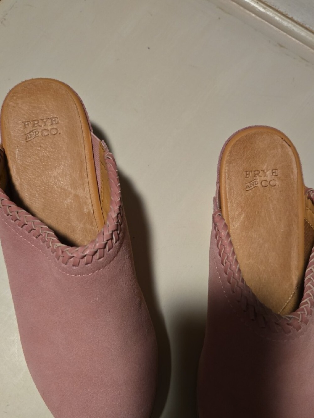 FRYE Dusty Rose Suede Braided-Trim Clogs - Picture 2 of 5